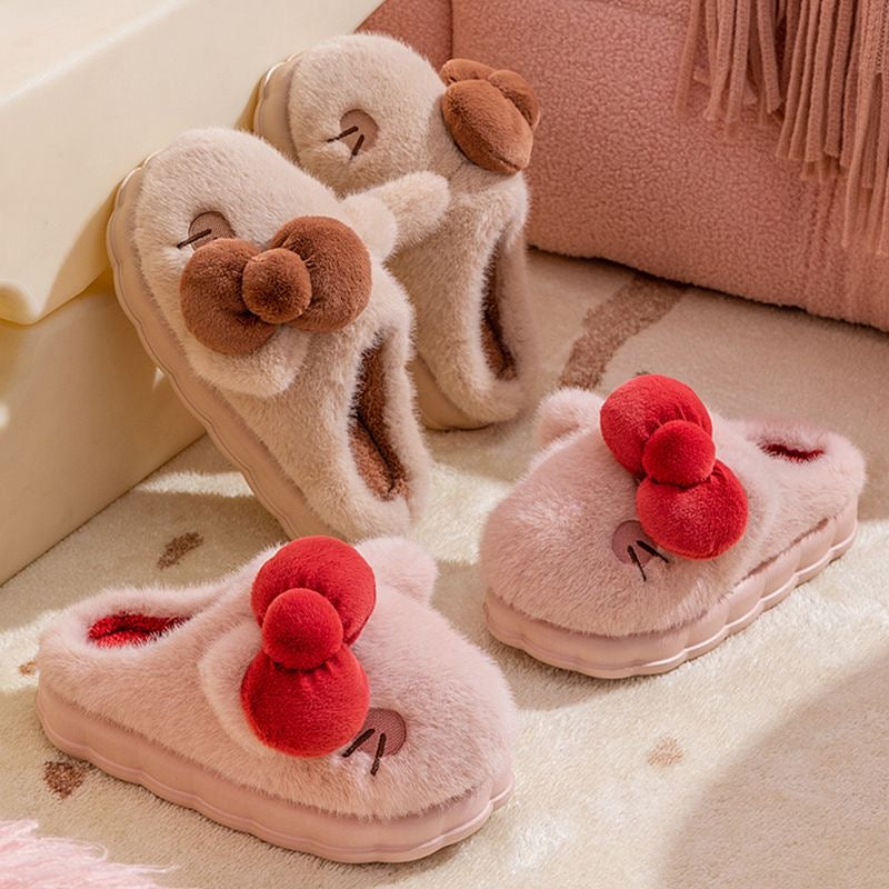 Cute Butterfly Knot Cotton Slippers - 2024 Women Christmas Winter Warmth Gift