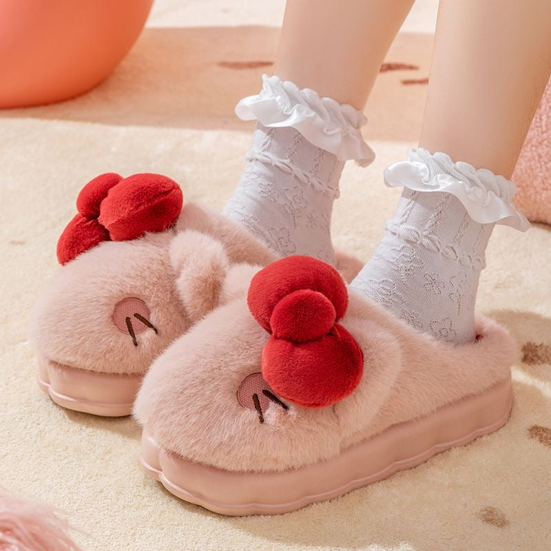 Cute Butterfly Knot Cotton Slippers - 2024 Women Christmas Winter Warmth Gift