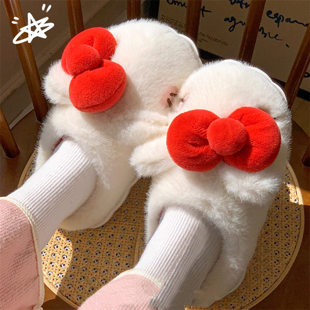 Cute Butterfly Knot Cotton Slippers - 2024 Women Christmas Winter Warmth Gift