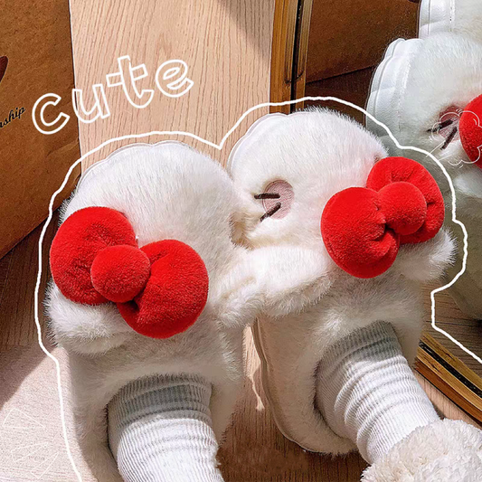 Cute Butterfly Knot Cotton Slippers - 2024 Women Christmas Winter Warmth Gift