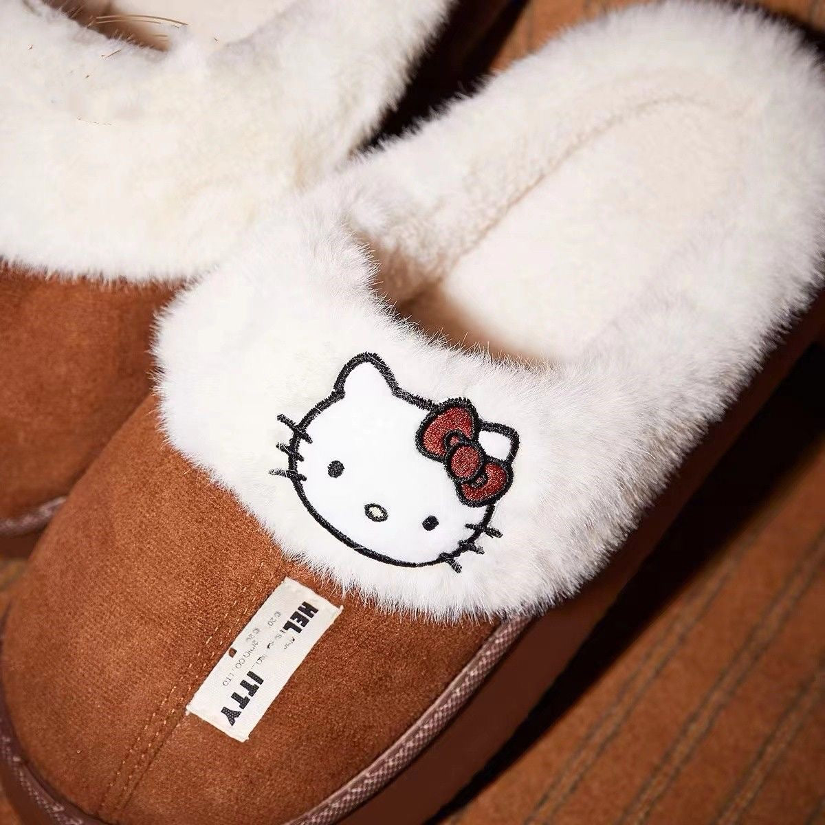 2024 Winter HelloKitty Slippers for Women - Plush Warm Cotton